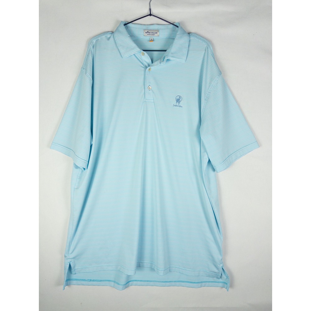 Peter Millar Summer Comfort Striped Golf Polo Mens XL Light Blue DeBordieu Club